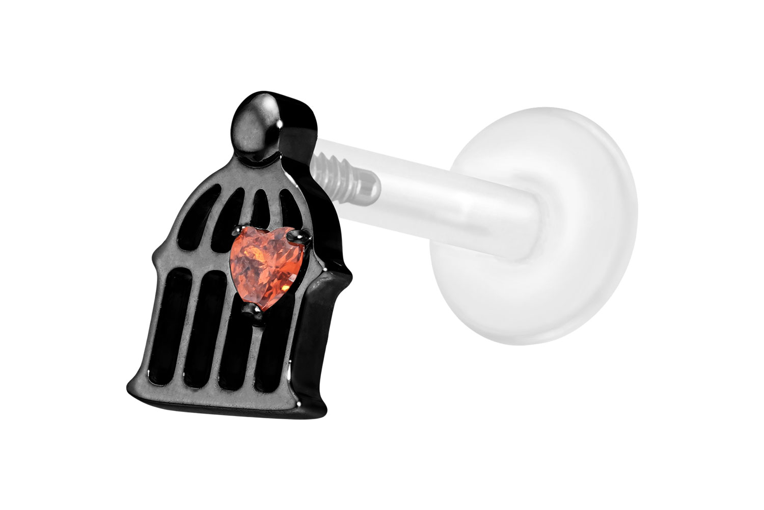 PTFE Labret Piercing mit Innengewinde + Titan-Aufsatz KÄFIG